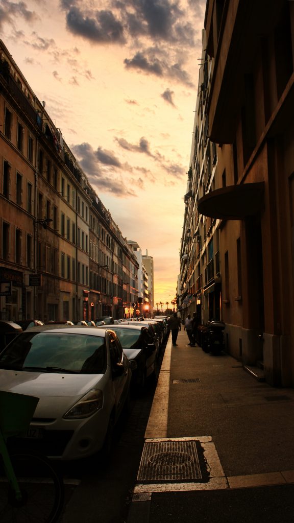 Street in Marseille, France with golden hour